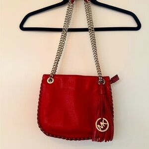 Red Michael Kors Purse with Silver Chain